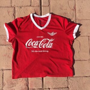 Coca Cola Red and White V-Neck Tee